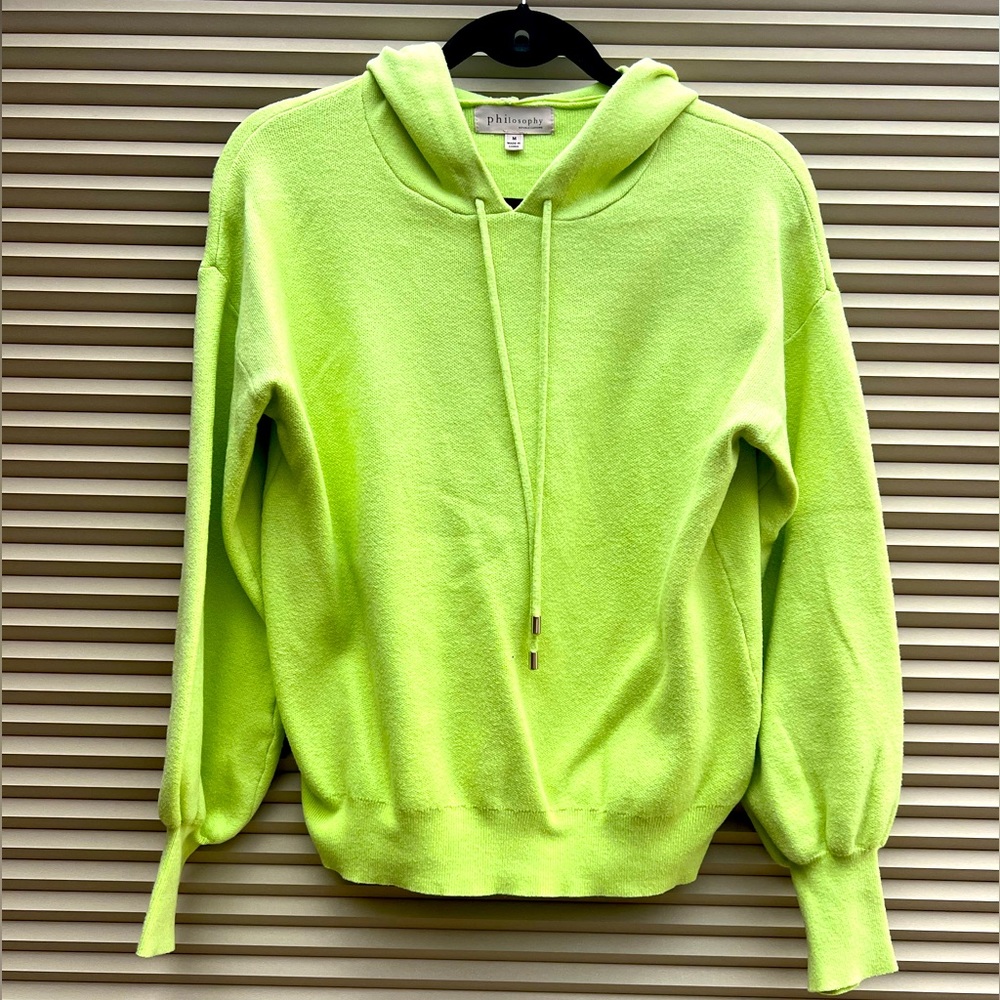 Womans Hooded Sweater/Sweatshirt Neon Yellow Philosophy size medium EUC